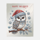 Kerst Uil Vakantie Fleece Deken (Voorkant)