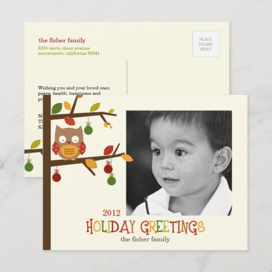 Kerst Uil Vakantie / Kerst Briefkaart (Voorkant / Achterkant)