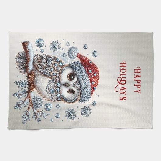 Kerst Uil Vakantie Keuken Handdoek (Horizontaal)