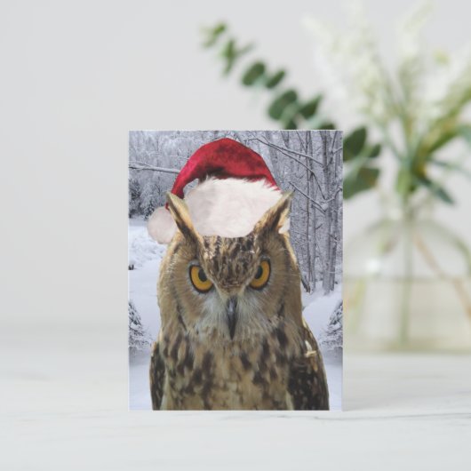 Kerst uil vogel in een Santa Hat Feestdagenkaart (Staand voorkant)