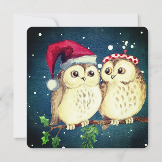 Kerst uilen in liefde zoet feestdagenkaart (Voorkant)