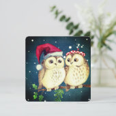 Kerst uilen in liefde zoet feestdagenkaart (Staand voorkant)