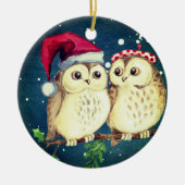 Kerst uilen in liefde zoet keramisch ornament (Voorkant)