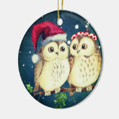 Kerst uilen in liefde zoet keramisch ornament (Links)