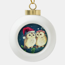 Kerst uilen in liefde zoet keramische bal ornament
