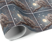Kerst Uilen met Volle Maan Cadeaupapier (Rol Hoek)