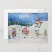 Kerst uilen spelen in de sneeuw feestdagenkaart (Voorkant / Achterkant)