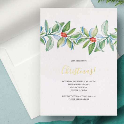 Kerst Uitnodiging Botanische Aquarel
