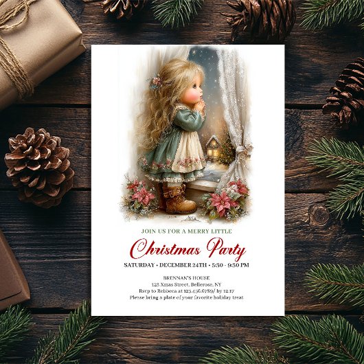 Kerst Uitnodiging Cute Meisje Kerstmis