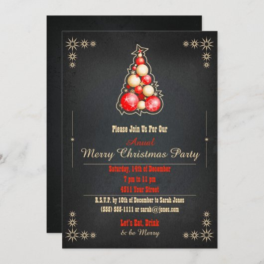 Kerst Uitnodiging Party Dinner Tree DIY (Voorkant / Achterkant)