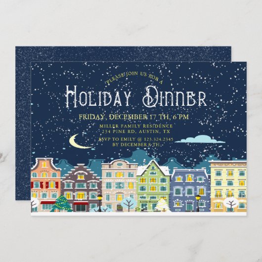 Kerst uitnodiging voor een sneeuwdag-huiselijke fe (Voorkant / Achterkant)