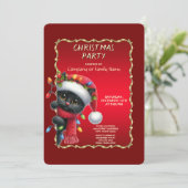 Kerst uitnodiging zwart kat feest (Staand voorkant)