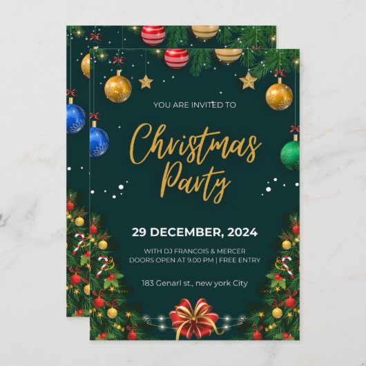 Kerst uitnodigingen kaart (Voorkant / Achterkant)