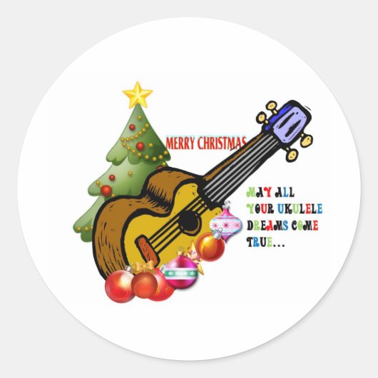 Kerst Ukulele Shirt Ronde Sticker (Voorkant)