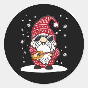 Kerst Ukulele Xmas Gnome Uke Gitaar Spelend Mu Ronde Sticker