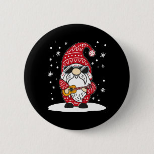 Kerst Ukulele Xmas Gnome Uke Gitaar Spelend Ronde Button 5,7 Cm