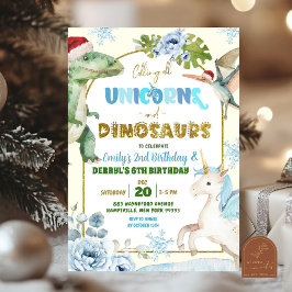 Kerst-unicorens en dinosaurus gezamenlijke verjaar kaart