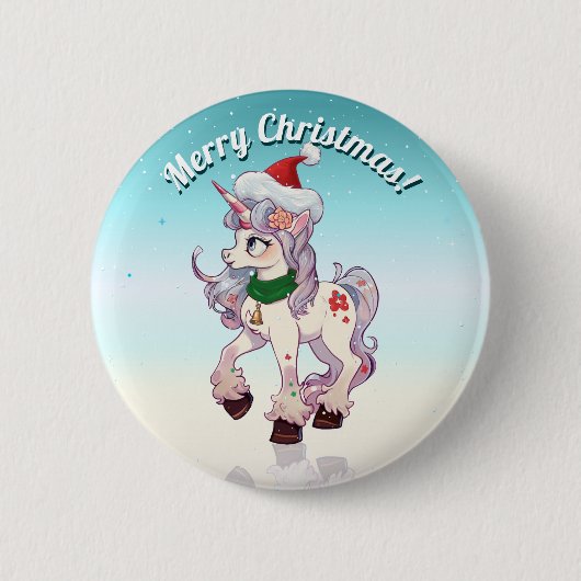 Kerst Unicorn Cartoon Ronde Button 5,7 Cm (Voorkant)