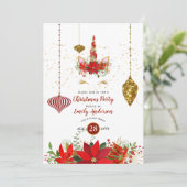 Kerst Unicorn Face Party Red Gold Fun Modern Kaart (Staand voorkant)