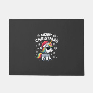 Kerst Unicorn Kerstman Hoed T-Shirt (1) Deurmat