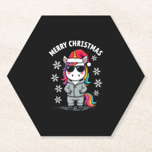 Kerst-Unicorn kerstmannenhoed T-shirt (3) Kartonnen Onderzetters