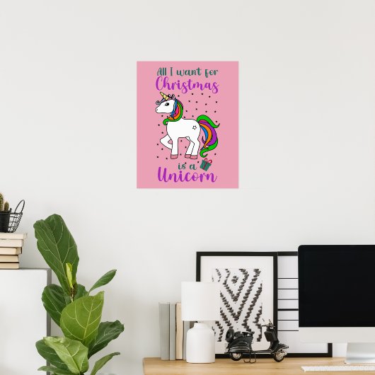 Kerst Unicorn Magical Rainbow Green Paars Poster (Thuiskantoor)