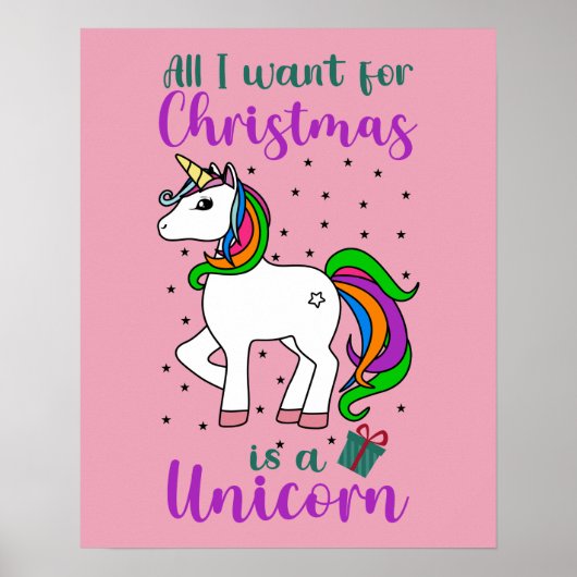 Kerst Unicorn Magical Rainbow Green Paars Poster (Voorkant)