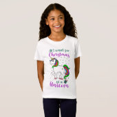 Kerst Unicorn Magical Rainbow Green Paars T-shirt (Voorkant volledig)