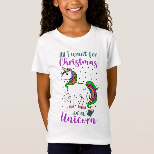 Kerst Unicorn Magical Rainbow Green Paars T-shirt (Voorkant)