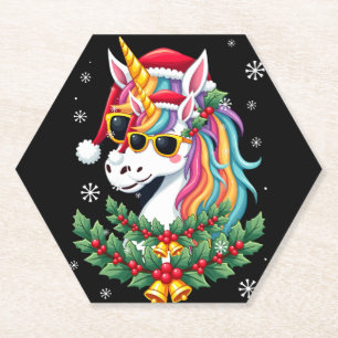 Kerst Unicorn Meisjes Jongens Kerstman Cute Kids  Kartonnen Onderzetters