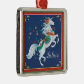 Kerst Unicorn Ornament, "Geloof"! Metalen Ornament (Rechts)