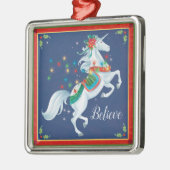 Kerst Unicorn Ornament, "Geloof"! Metalen Ornament (Links)