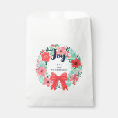 Kerst Vakantie Blauwe Joy Rode Bloemen Krans Bedankzakje (Voorkant)