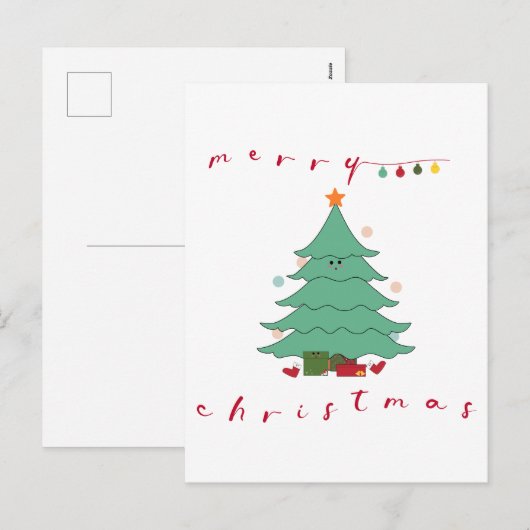 Kerst vakantie Briefkaart | Kawaii kerstboom (Voorkant / Achterkant)