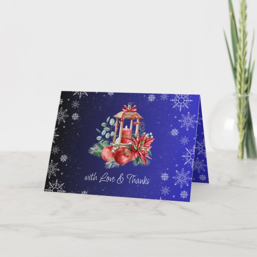 Kerst vakantie bruiloft dank u kaart (Voorkant)