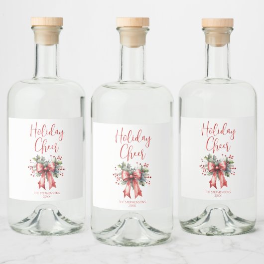Kerst Vakantie Cheer Script Red Bow Naam Likeurfles Etiket (Flessen)