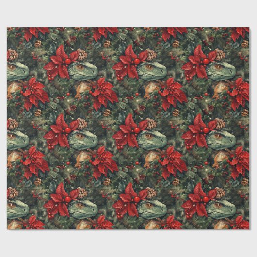 Kerst Vakantie Dinosaurus patroon Cadeaupapier (Vlak)