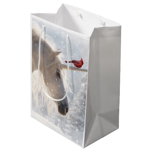 Kerst Vakantie Eenhoorn Kardinaal Mooi Medium Cadeauzakje (Achterkant Gekanteld)