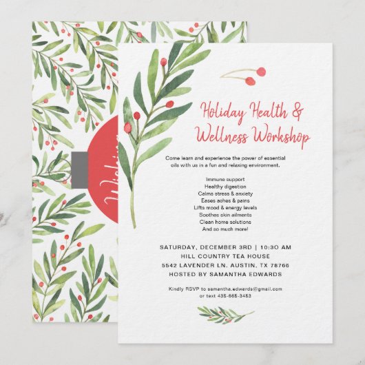 Kerst-vakantie Essentiële Oliën Klas Workshop Kaart (Voorkant / Achterkant)