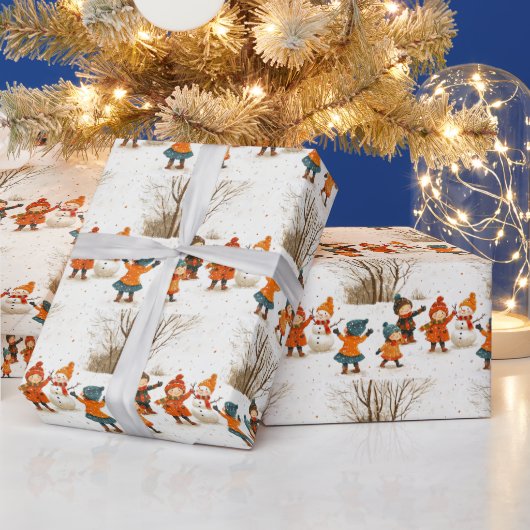 Kerst, Vakantie Gelukkige Kinderen in Sneeuw Cadeaupapier (Feestdagen)