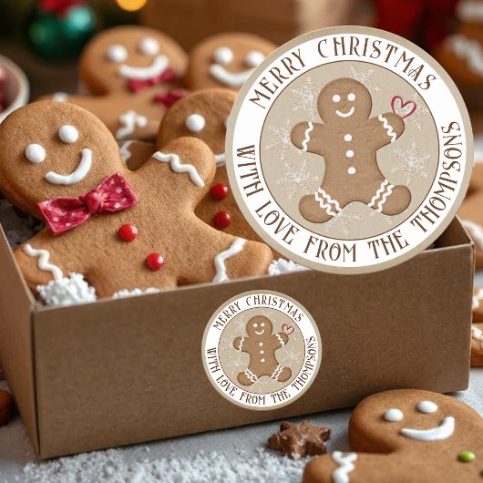 Kerst Vakantie Gingerbread Man Hart Sneeuwvlokken Ronde Sticker