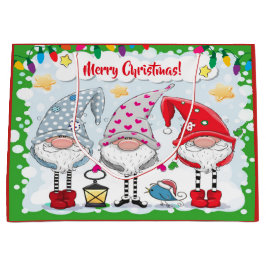 Kerst / Vakantie Gnomes Gift Tas Groot Cadeauzakje