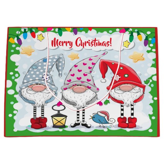 Kerst / Vakantie Gnomes Gift Tas Groot Cadeauzakje (Voorkant)