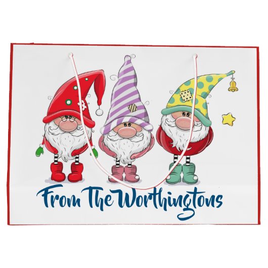 Kerst / Vakantie Gnomes Gift Tas Groot Cadeauzakje (Achterkant)