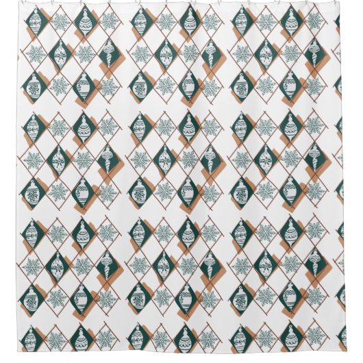 Kerst Vakantie Groene Witte Sneeuwvlokken Patroon, Douchegordijn (Voorkant)