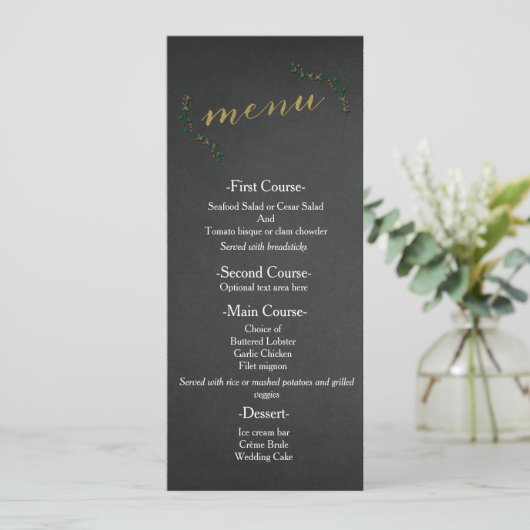 Kerst Vakantie Holly Chalkboard Wedding Menu (Staand voorkant)