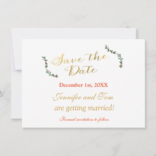 Kerst Vakantie Holly Uitnodiging Save date Kaart (Voorkant)