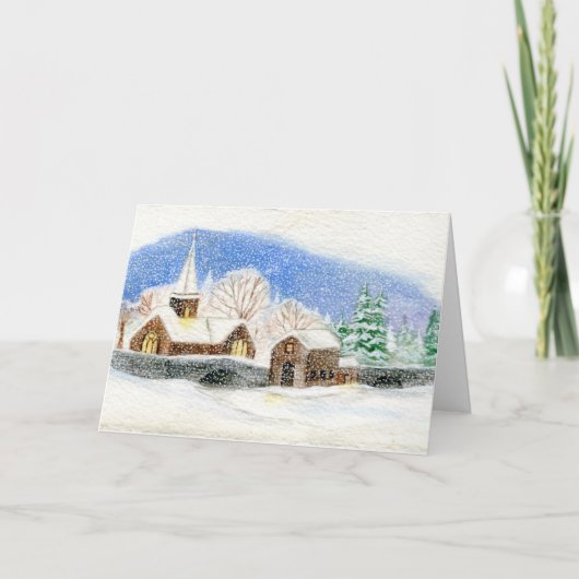 Kerst / vakantie Kaart: Snowy Village waterverf Feestdagen Kaart (Voorkant)