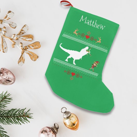 Kerst Vakantie Lelijke trui T-Rex Elf Grappig Kleine Kerstsok