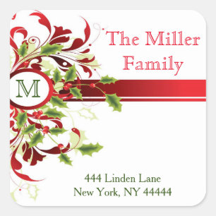 Kerst Vakantie Monogram Adresetiketten Stickers